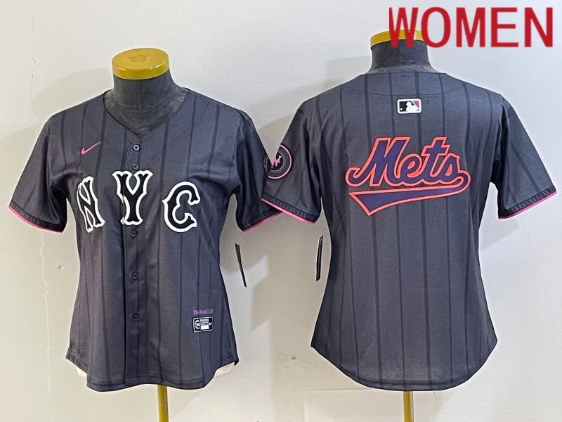 Women New York Mets Blank Black City Edition 2024 Nike MLB Jersey style 7->women mlb jersey->Women Jersey